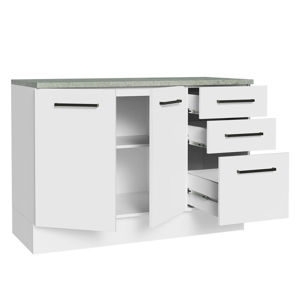 Mueble de Cocina Bajo Agata 1.20 m 2 Puertas 3 Cajones con Encimera Blanco
