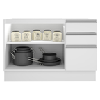 Mueble de Cocina Bajo Glamy 1.20 m 2 Puertas 3 Cajones Blanco