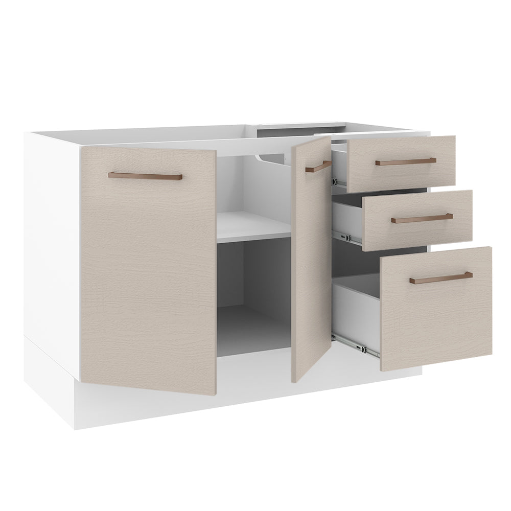 Mueble de Cocina Bajo Agata 1.20 m 2 Puertas 3 Cajones Blanco/Crema