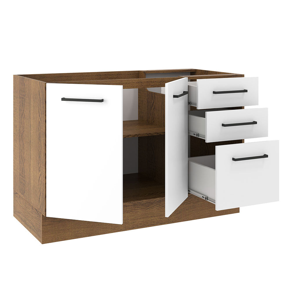 Mueble de Cocina Bajo Agata 1.20 m 2 Puertas 3 Cajones Marrón/Blanco