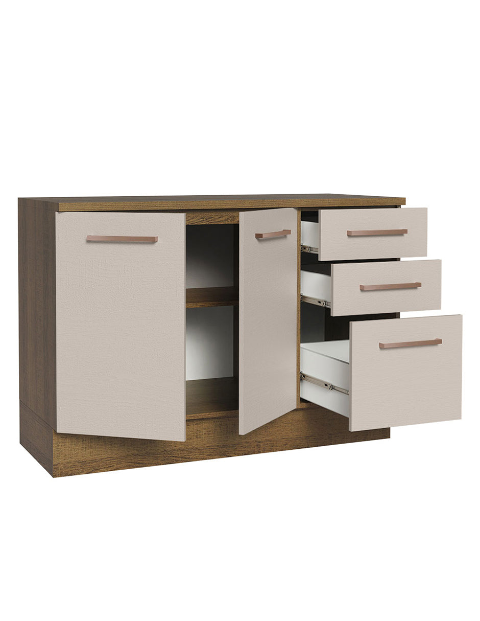 Mueble de Cocina Bajo Agata 1.20 m 2 Puertas 3 Cajones con Encimera Marrón/Crema