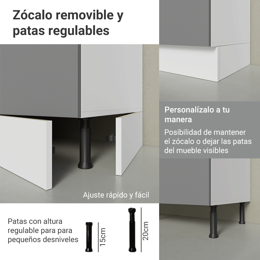 Mueble de Cocina Bajo Agata 1.20 m 2 Puertas 3 Cajones con Encimera Blanco/Gris