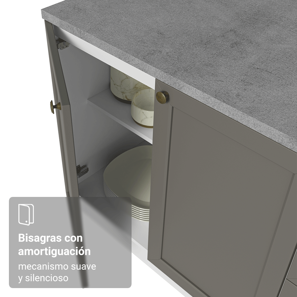 Mueble de Cocina Bajo Vik 1.20 m 2 Puertas 3 Cajones Blanco/Gris