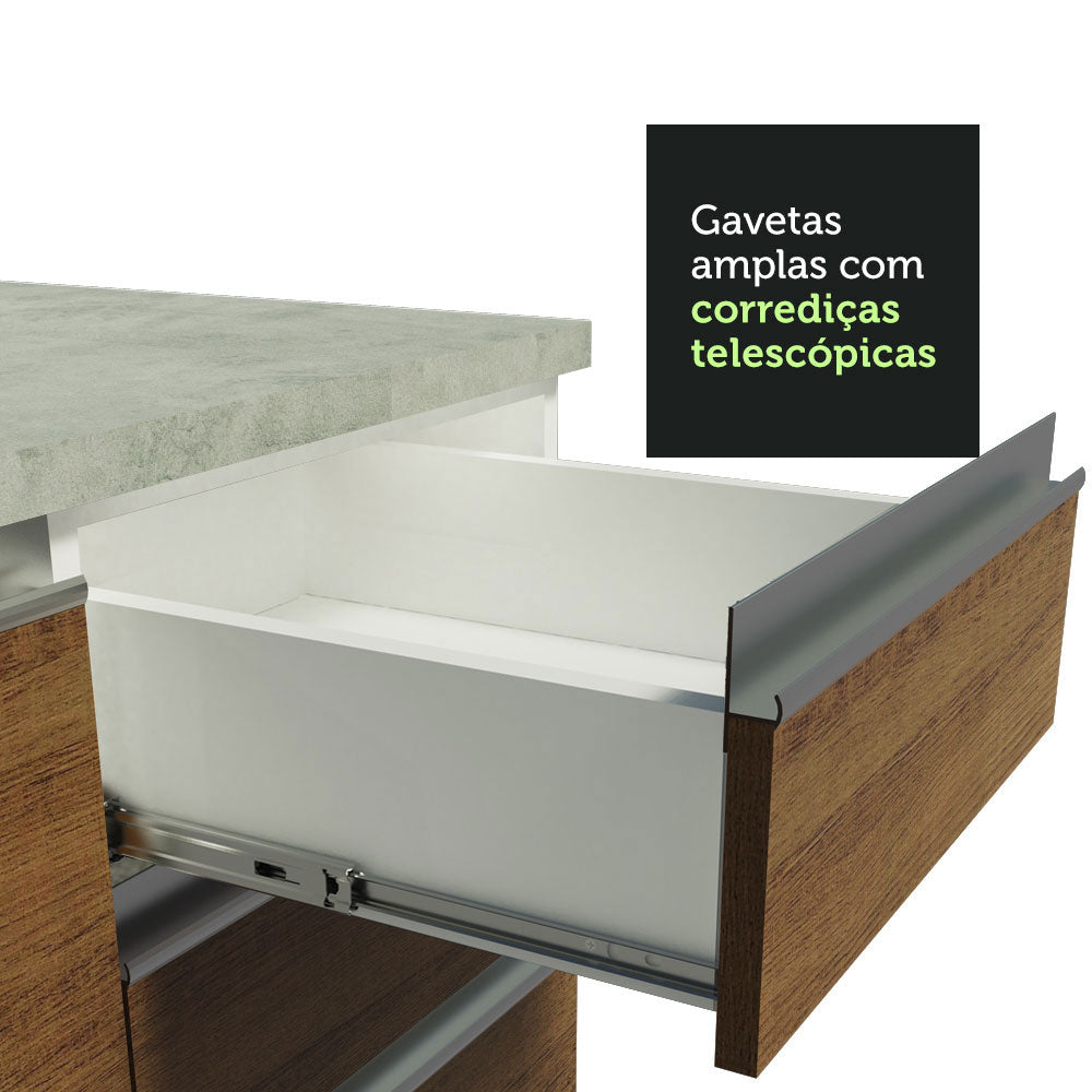 Mueble de Cocina Bajo Glamy 1.50 m 2 Puertas 2 Cajones con Encimera