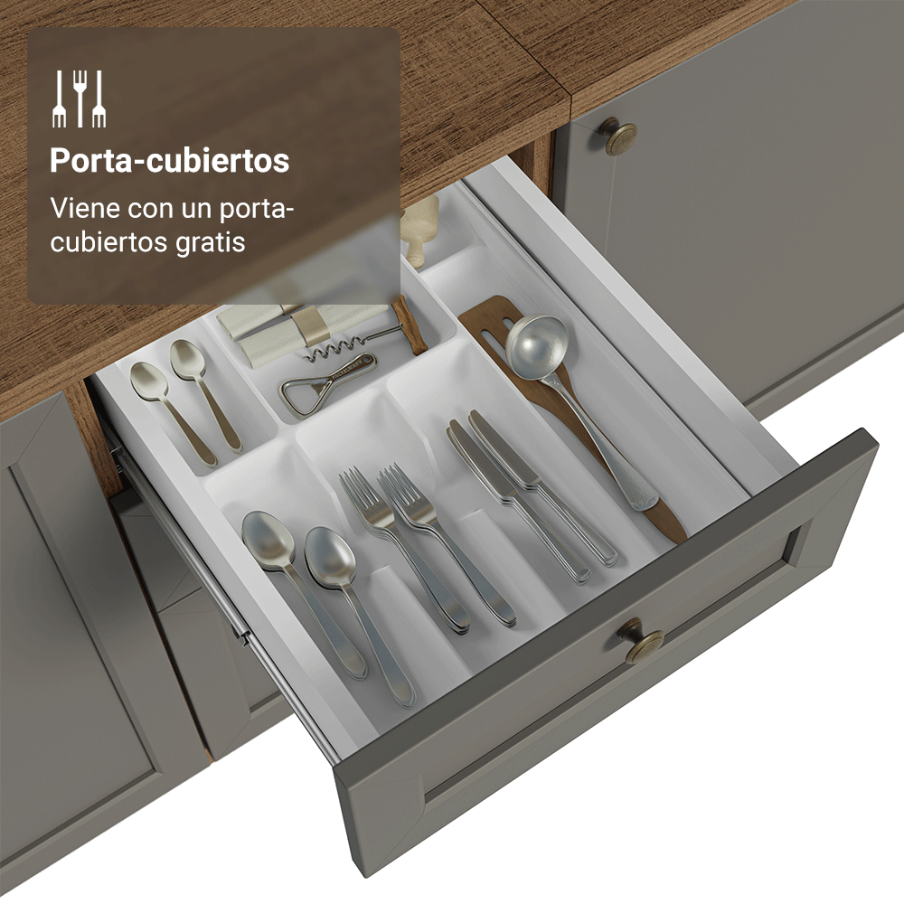 Mueble de Cocina Bajo Vik 40 cm 3 Cajones Marrón/Gris