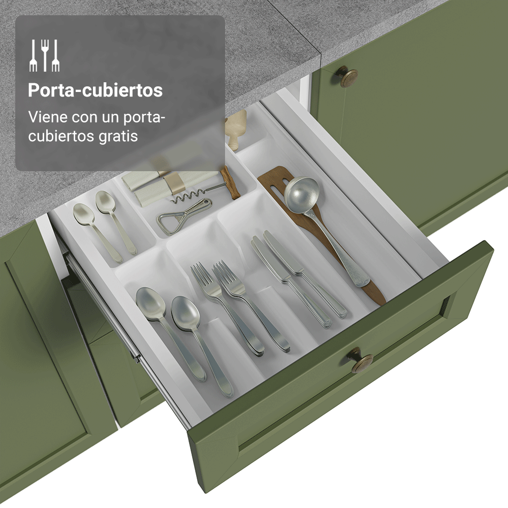 Mueble de Cocina Bajo Vik 40 cm 3 Cajones Blanco/Verde