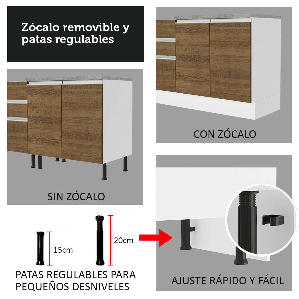 Mueble de Cocina Bajo Glamy 60 cm 1 Puerta Blanco/Marrón