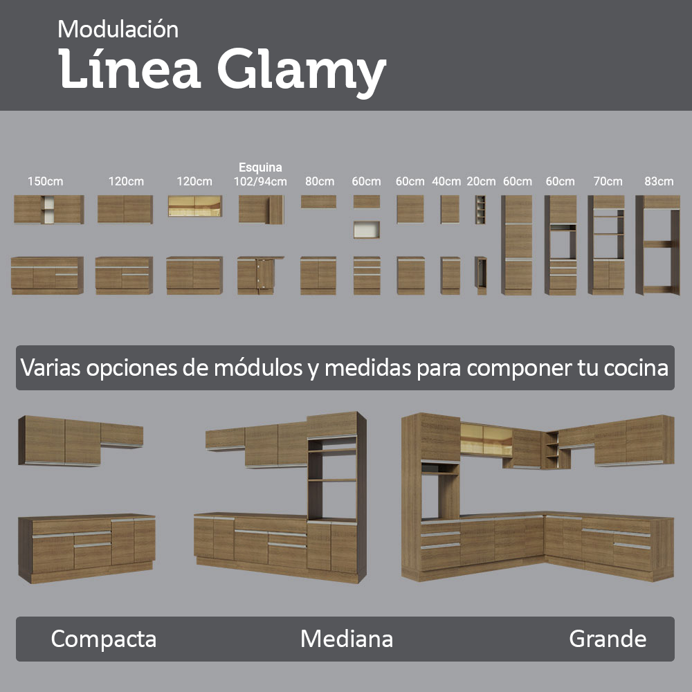 Mueble de Cocina Bajo de Esquina Glamy 1 Puerta Marrón