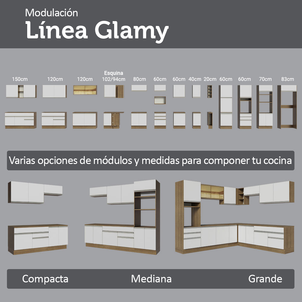 Mueble de Cocina Bajo de Esquina Glamy 1 Puerta Marrón/Blanco