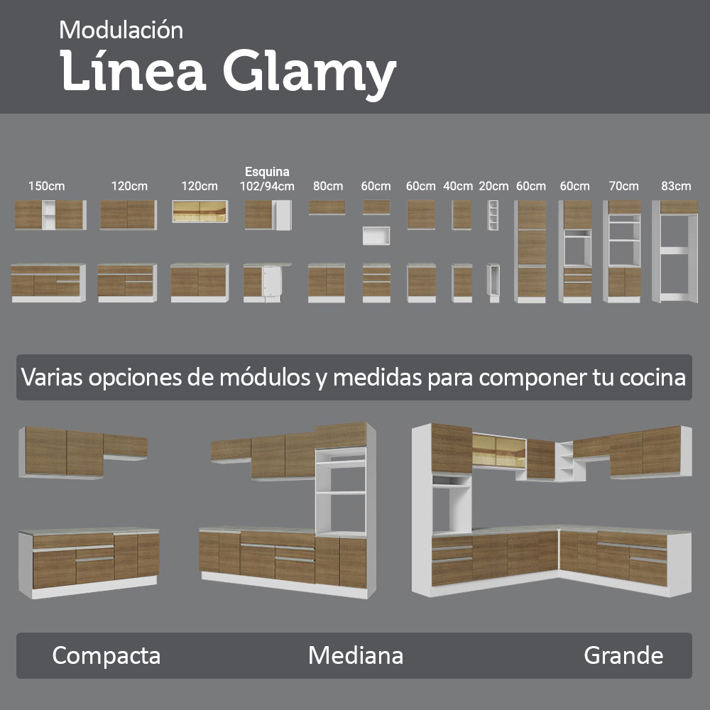 Mueble de Cocina Bajo de Esquina Glamy 1 Puerta Blanco/Marrón