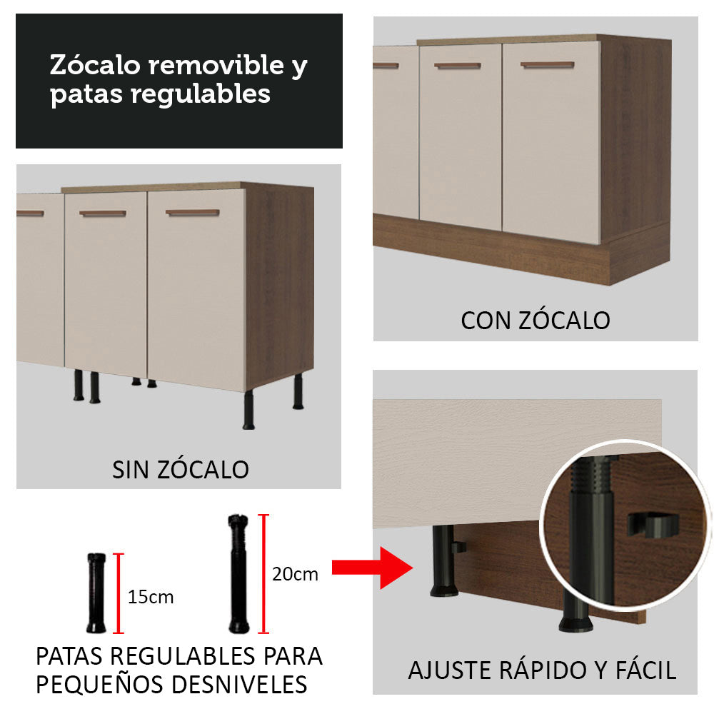 Mueble de Cocina Bajo Agata 80 cm 2 Puertas Marrón/Crema