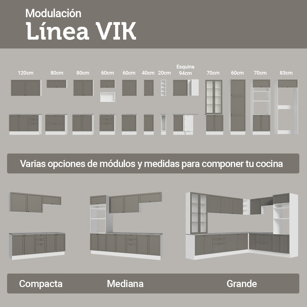 Mueble de Cocina Superior Vik 80 cm 1 Puerta Abatible Blanco/Gris