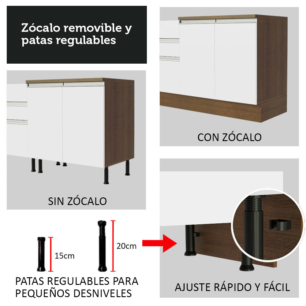 Mueble de Cocina Armario Vertical Glamy 3 Puertas Marrón/Blanco