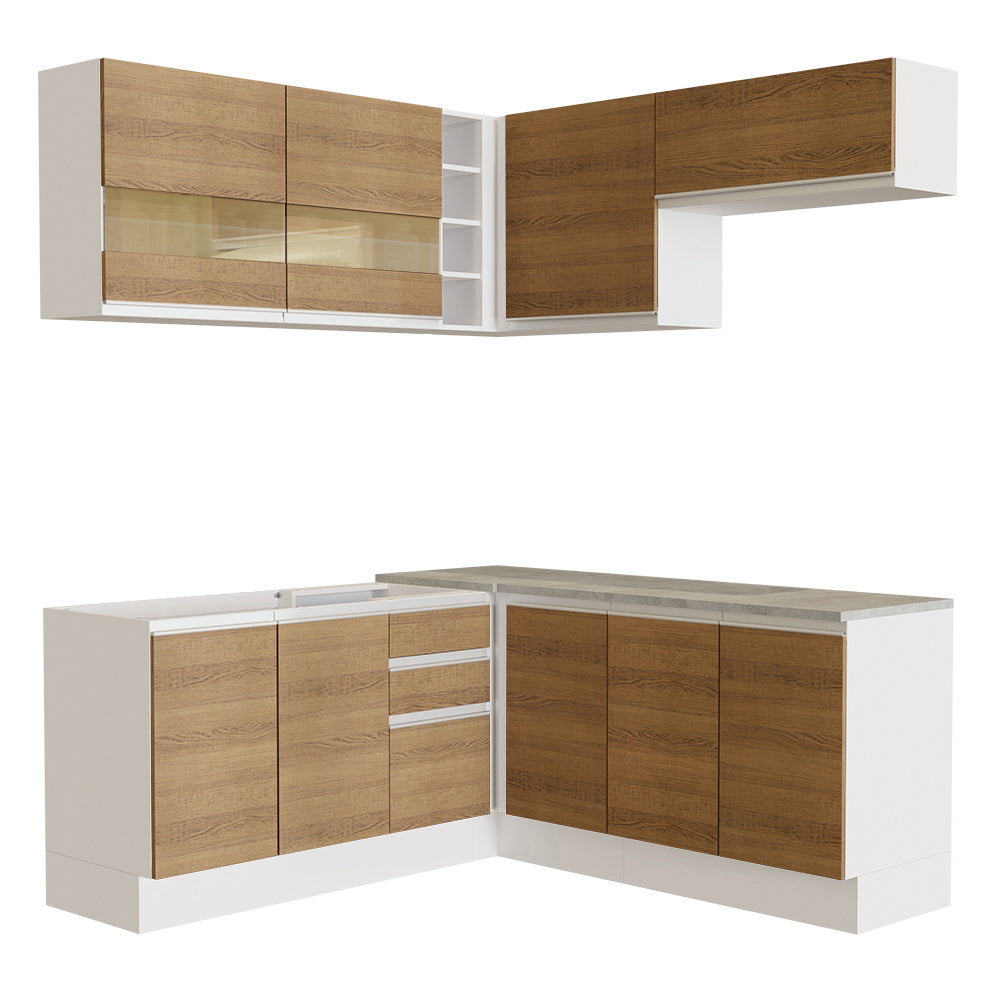 Cocina Integral de Esquina Glamy 3.50 m Blanco/Marrón 01
