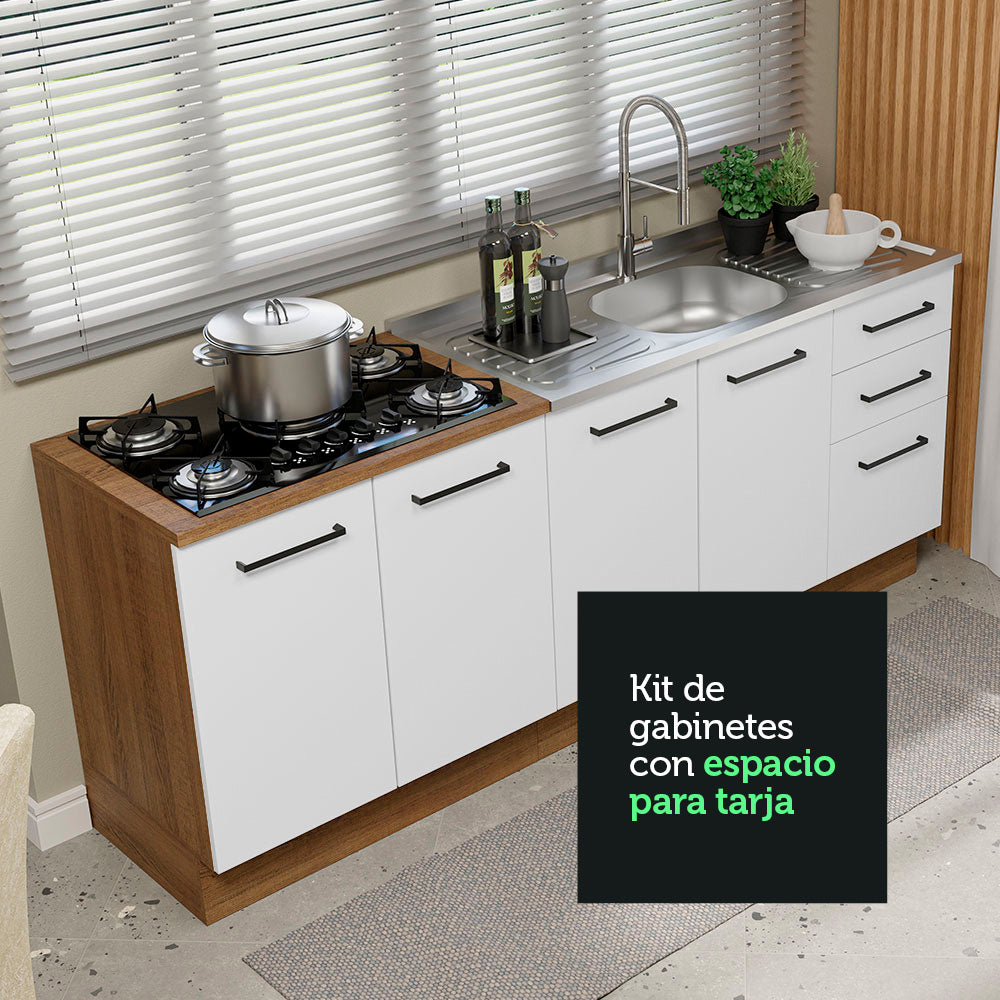 Kit 2 Muebles de Cocina Bajo Agata 2.00 Metros Marrón/Blanco