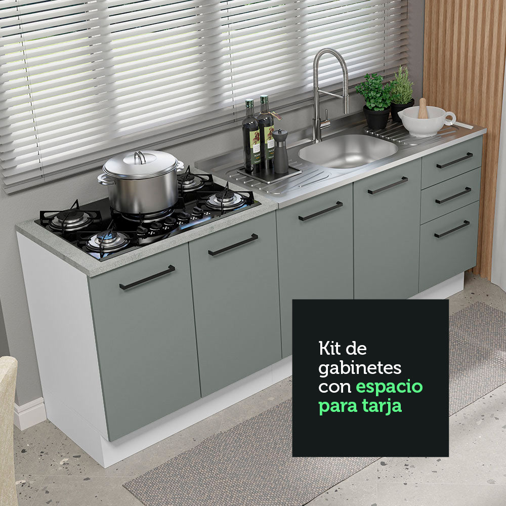 Kit 2 Muebles de Cocina Bajo Agata 2.00 Metros Blanco/Gris