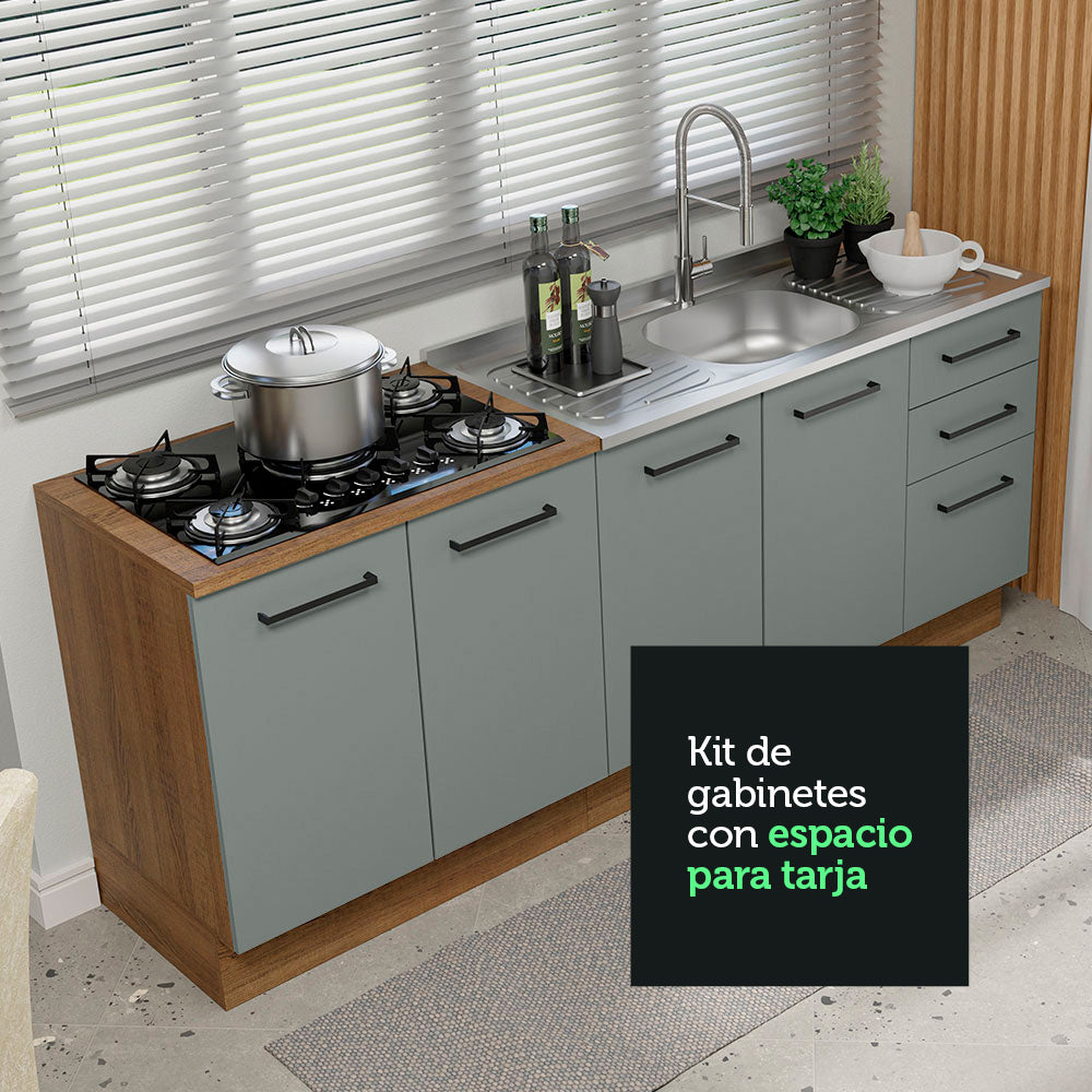 Kit 2 Muebles de Cocina Bajo Agata 2.00 Metros Marrón/Gris