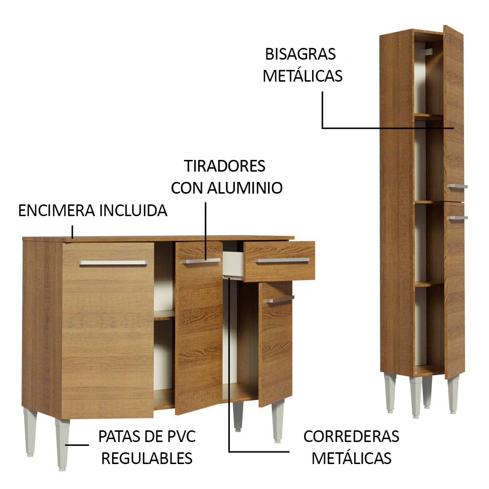 Cocina Integral Emilly Silver 1.40 Metros Marrón 01