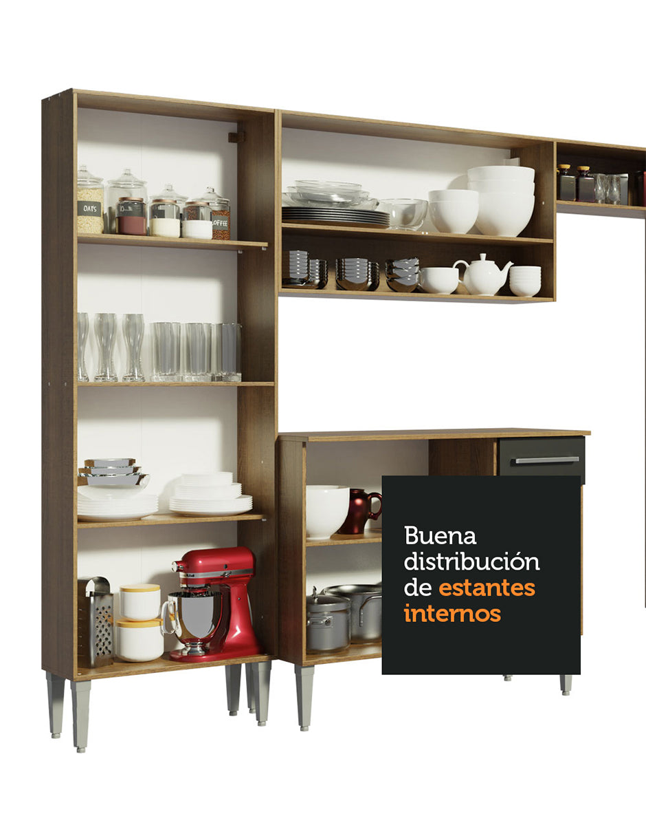 Cocina Integral Emilly 137 cm 06 Marrón/Negro Madesa