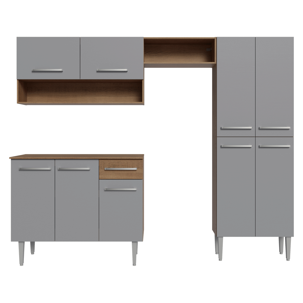 Cocina Integral Emilly Pop 2.30 Metros con Mesón MDP Marrón/Gris