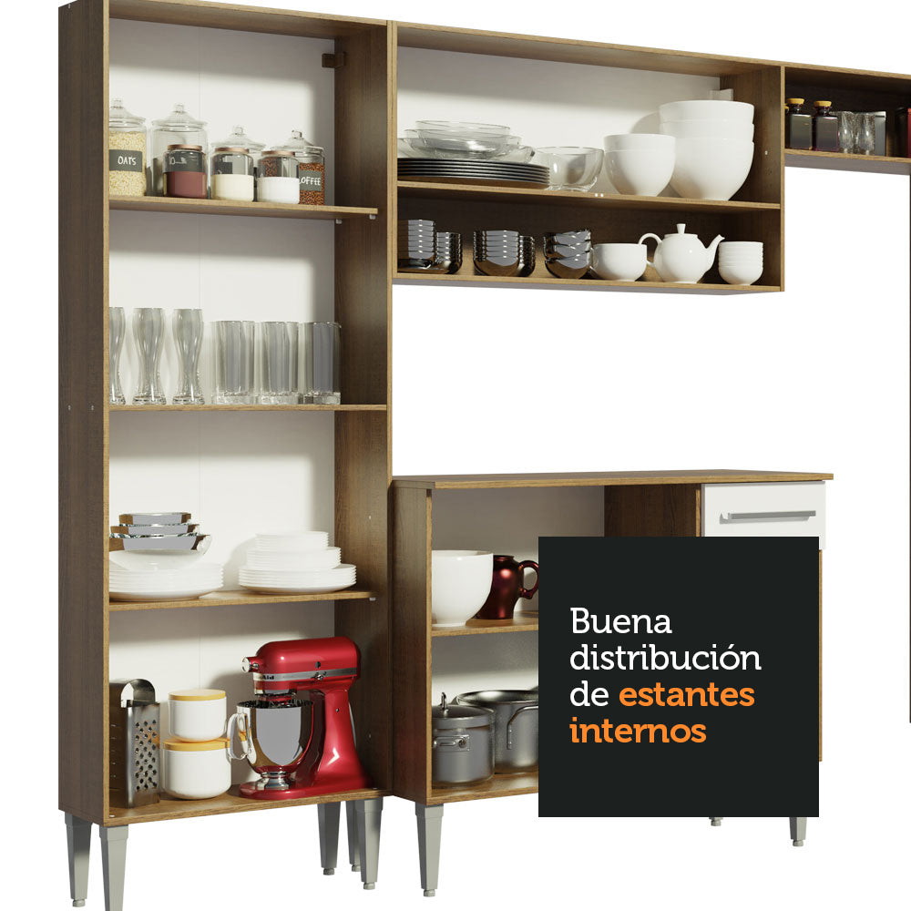 Cocina Integral Emilly Fit 2.30 Metros Marrón/Blanco