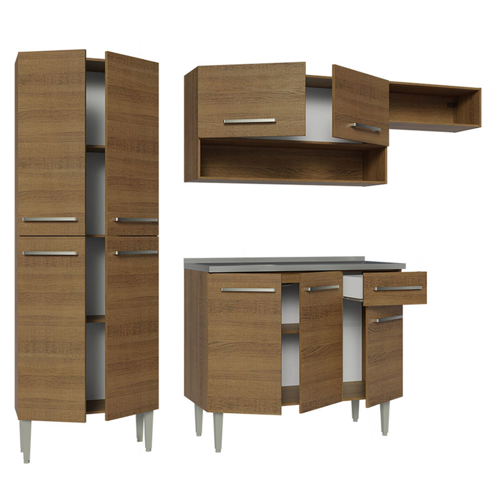 Cocina Integral Emilly 229 cm con Mesón de Acero 12 Marrón Madesa