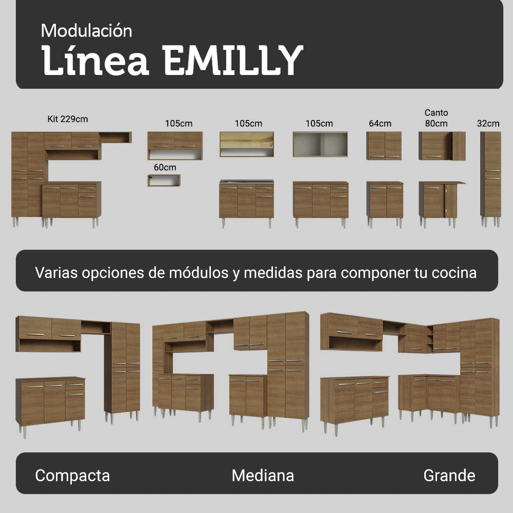 Cocina Integral Emilly 2.30 Metros Marrón 18