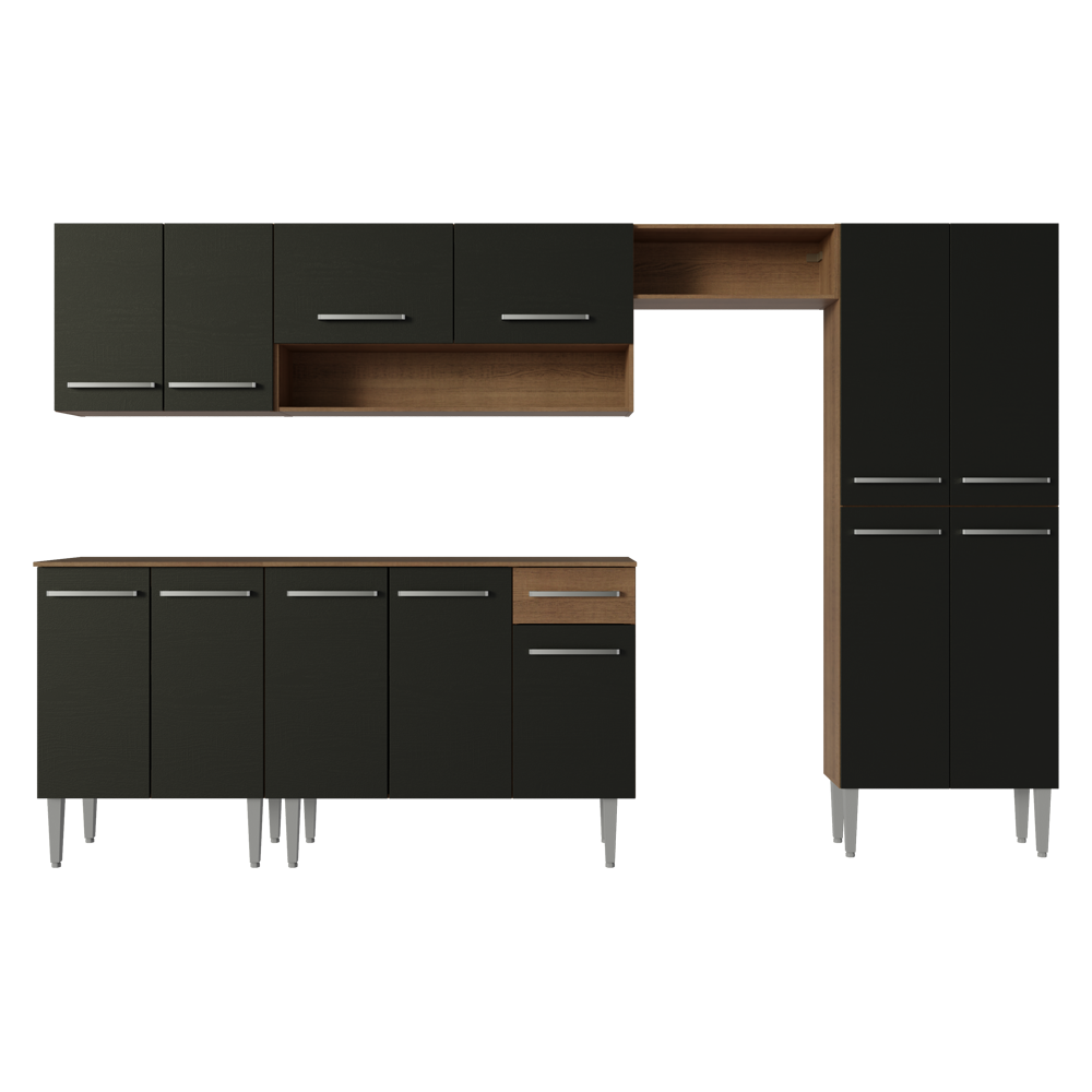Cocina Integral Emilly 2.90 Metros Marrón/Negro 01