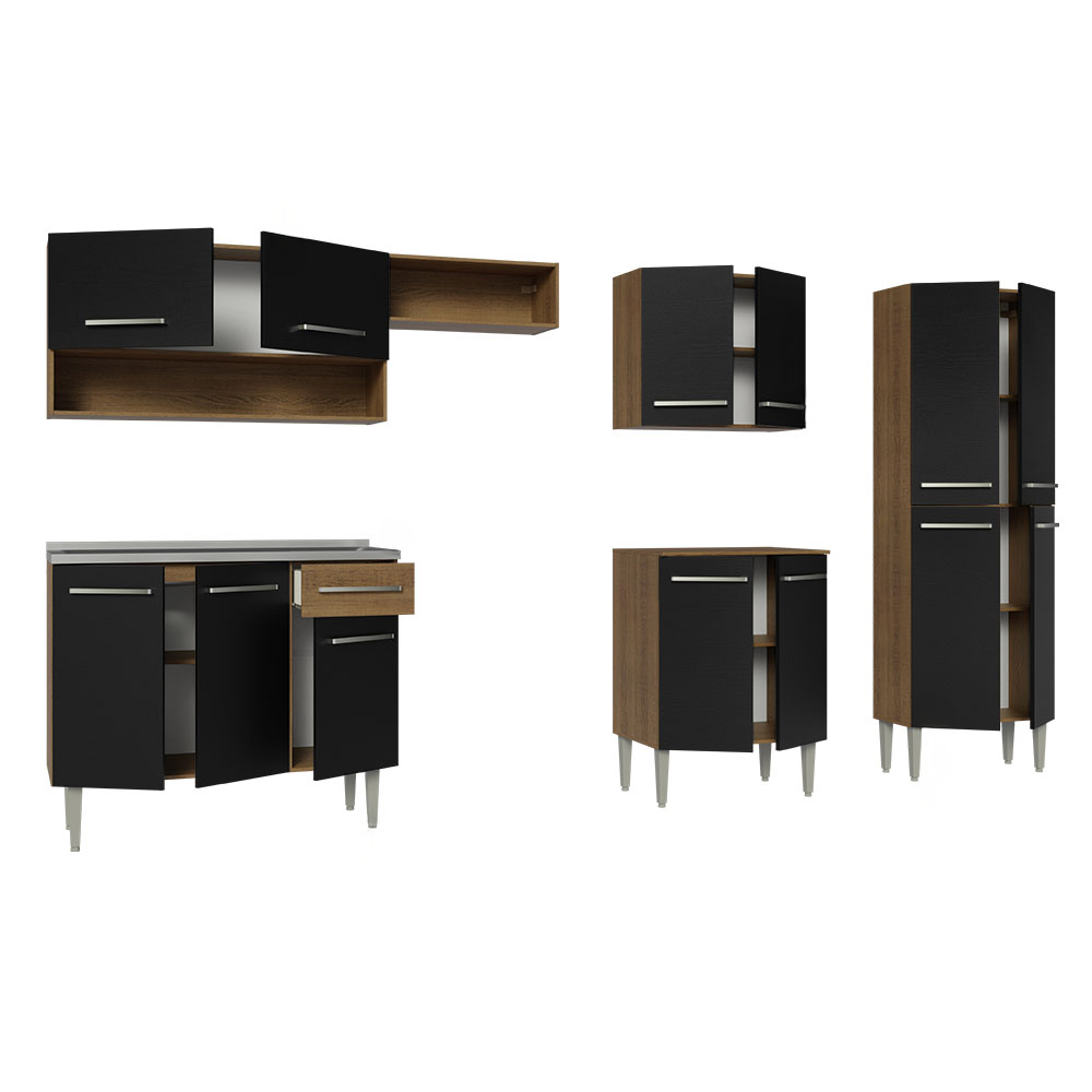 Cocina Integral Emilly 2.90 m con Mesón de Acero Marrón/Negro 09