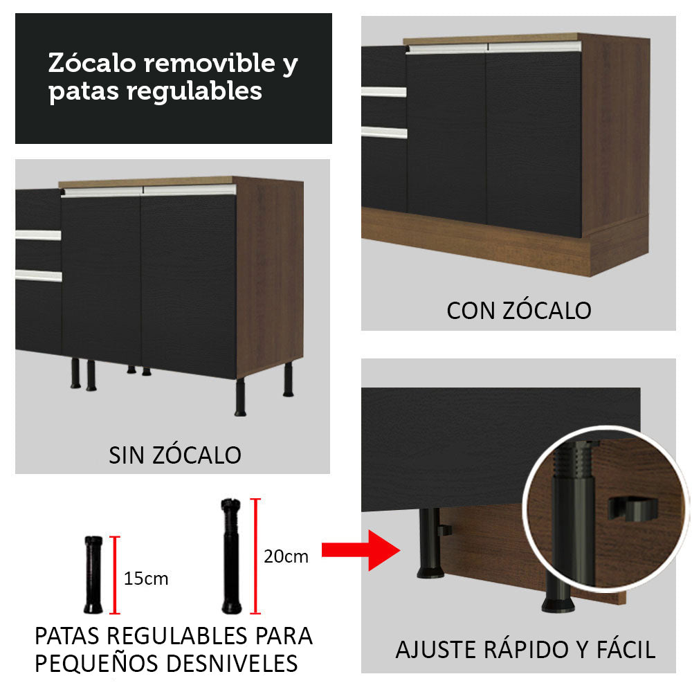 Cocina Integral Glamy 2.40 Metros Marrón/Negro 10