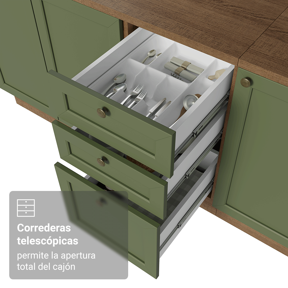 Cocina Integral Vik 2.70 Metros Marrón/Verde 03