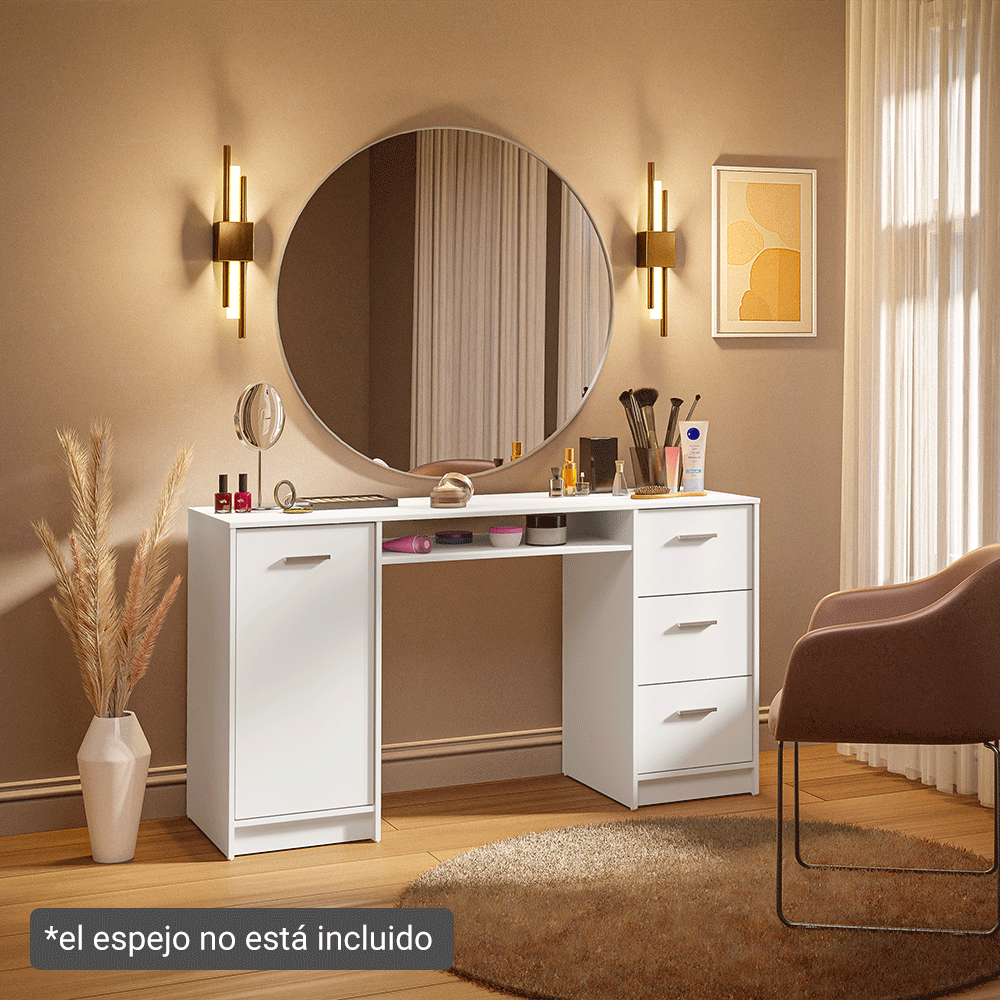 Tocador Maquillador Escritorio Madesa 1 Puerta 3 Cajones