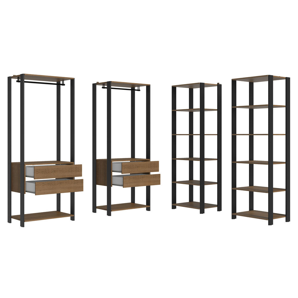Clóset Modulado Abierto Valencia 4 Cajones 14 Niveles 180 cm x 258 cm x 45 cm Marrón/Negro 03