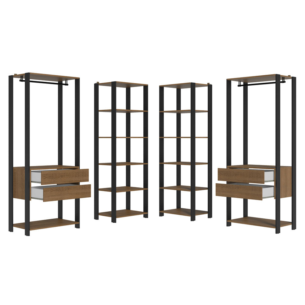 Clóset Modulado Abierto Valencia 4 Cajones 14 Niveles 180 cm x 258 cm x 45 cm Marrón/Negro 04