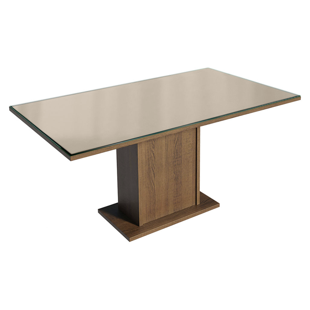 Juego de Comedor Francine con 6 Sillas - Tablero de Madera y Cubierta de Cristal Crema/Marrón/Beige