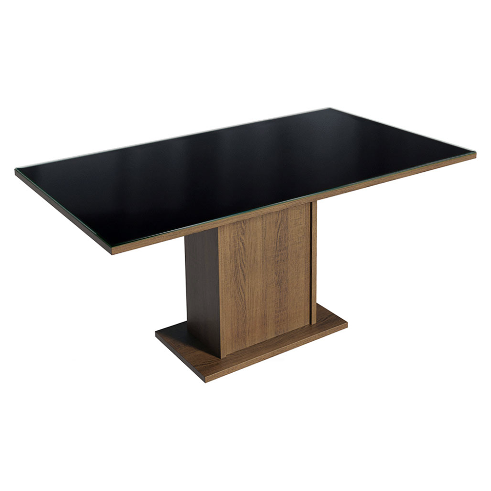 Juego de Comedor Francine con 6 Sillas - Tablero de Madera y Cubierta de Cristal Negro/Marrón