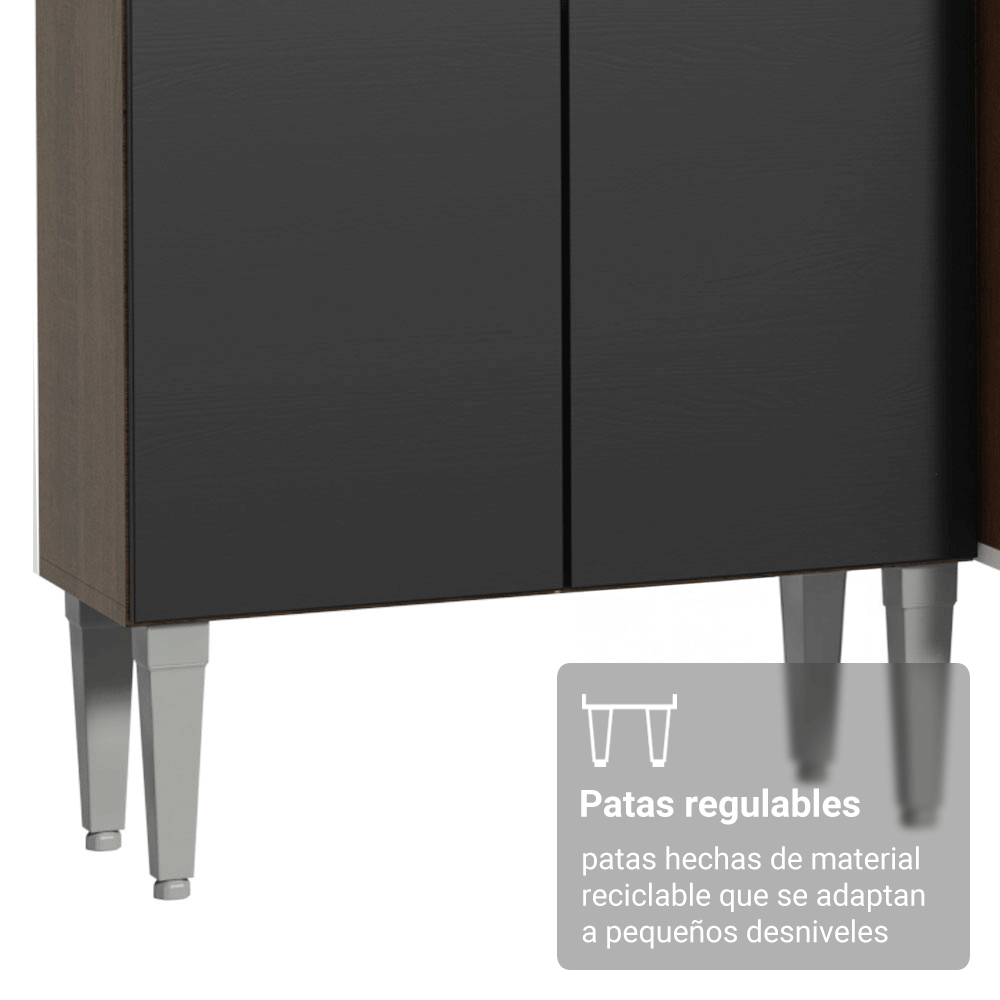 Kit Mueble de Cocina Bajo 1.05 m + Estante Organizador Multiuso 5 Niveles Marrón/Negro
