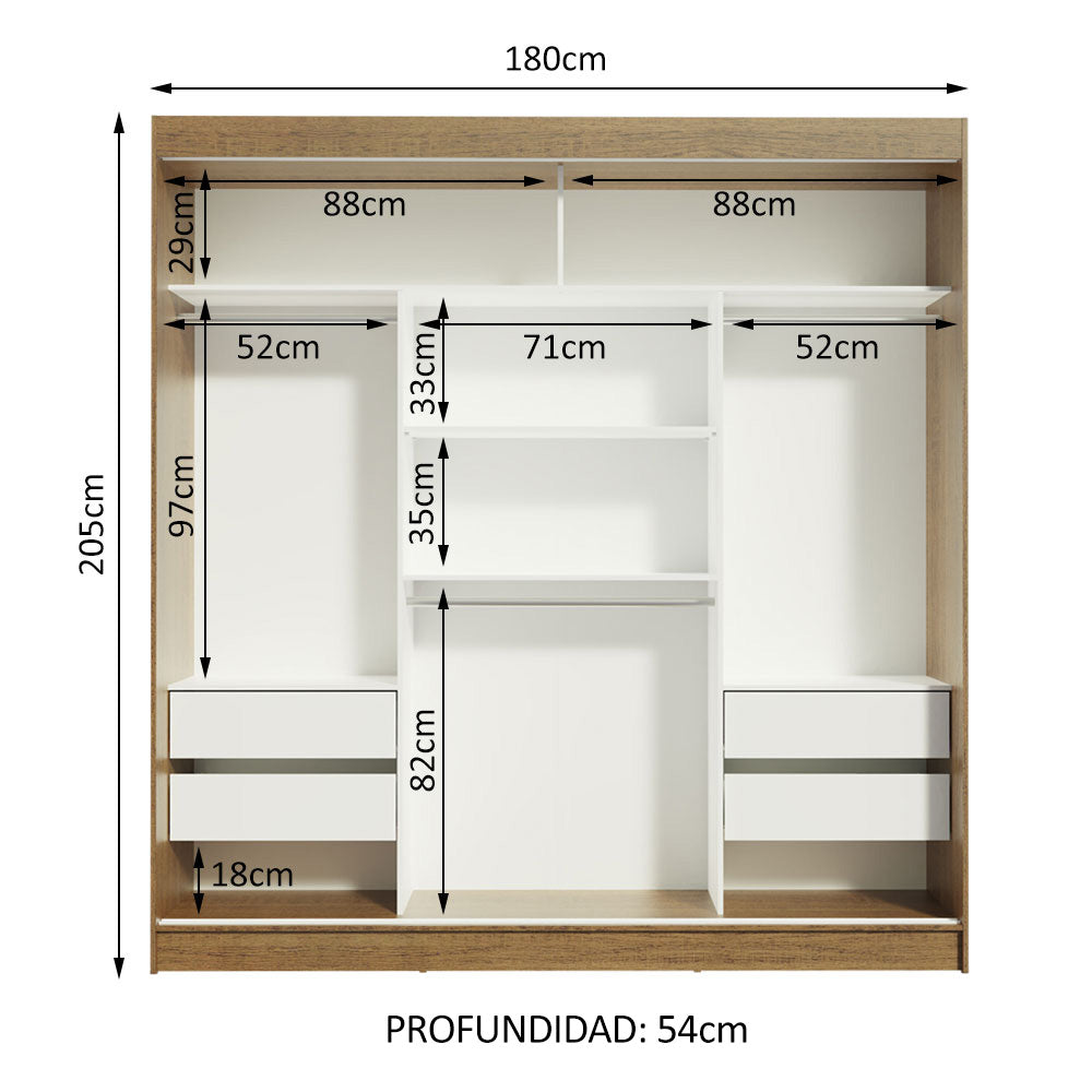 Closet Reno 3 Puertas Corredizas 4 Cajones