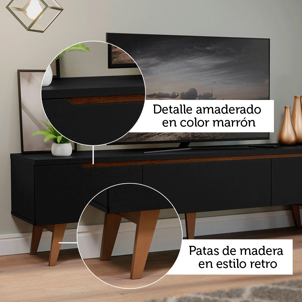 Centro de Entretenimiento Mesa para TV Doha Hasta 80 Pulgadas Negro