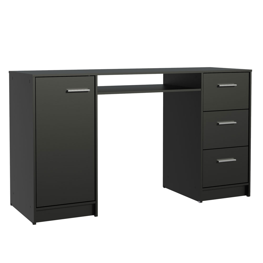 Escritorio de Oficina 136 cm Alaska 1 Puerta 3 Cajones Negro Madesa
