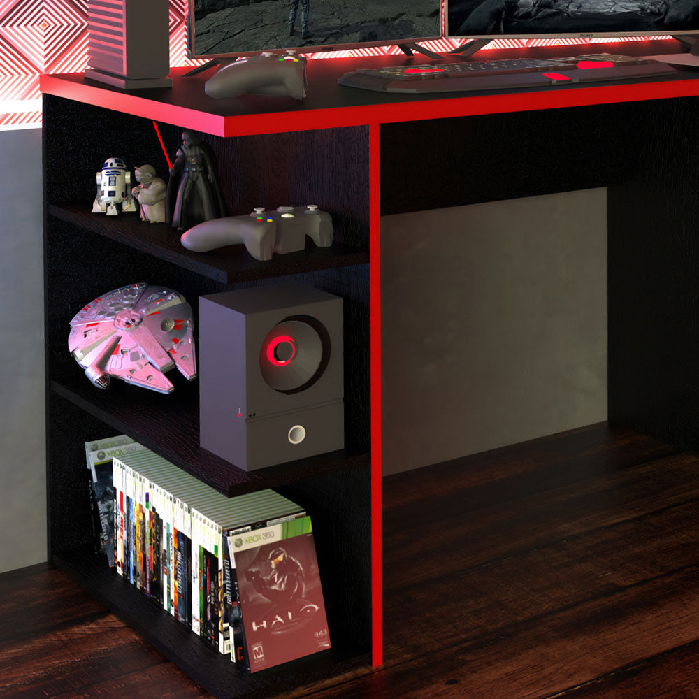 Escritorio Gamer Moderno para PC y Consola NegroRojo