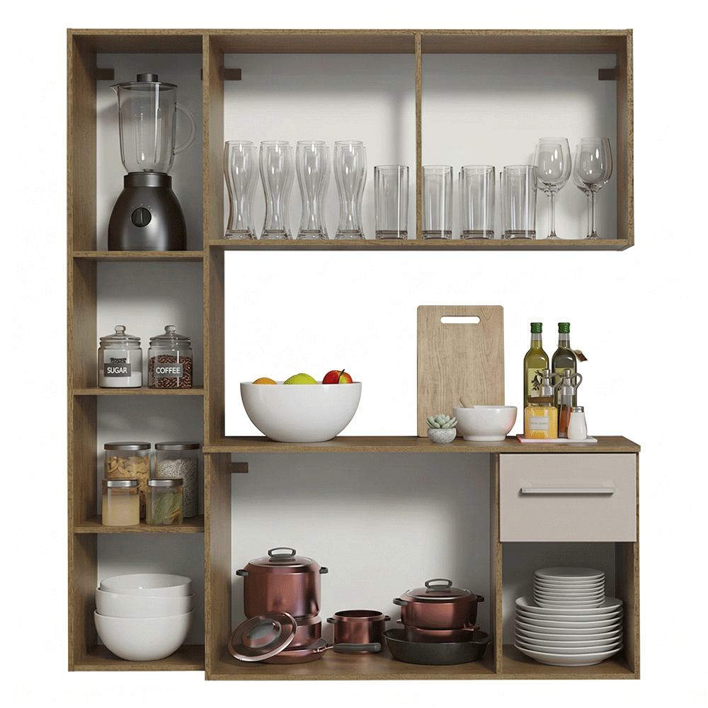 Cocina Compacta Elevada Easy 120 cm con Encimera Marrón/Crema Madesa