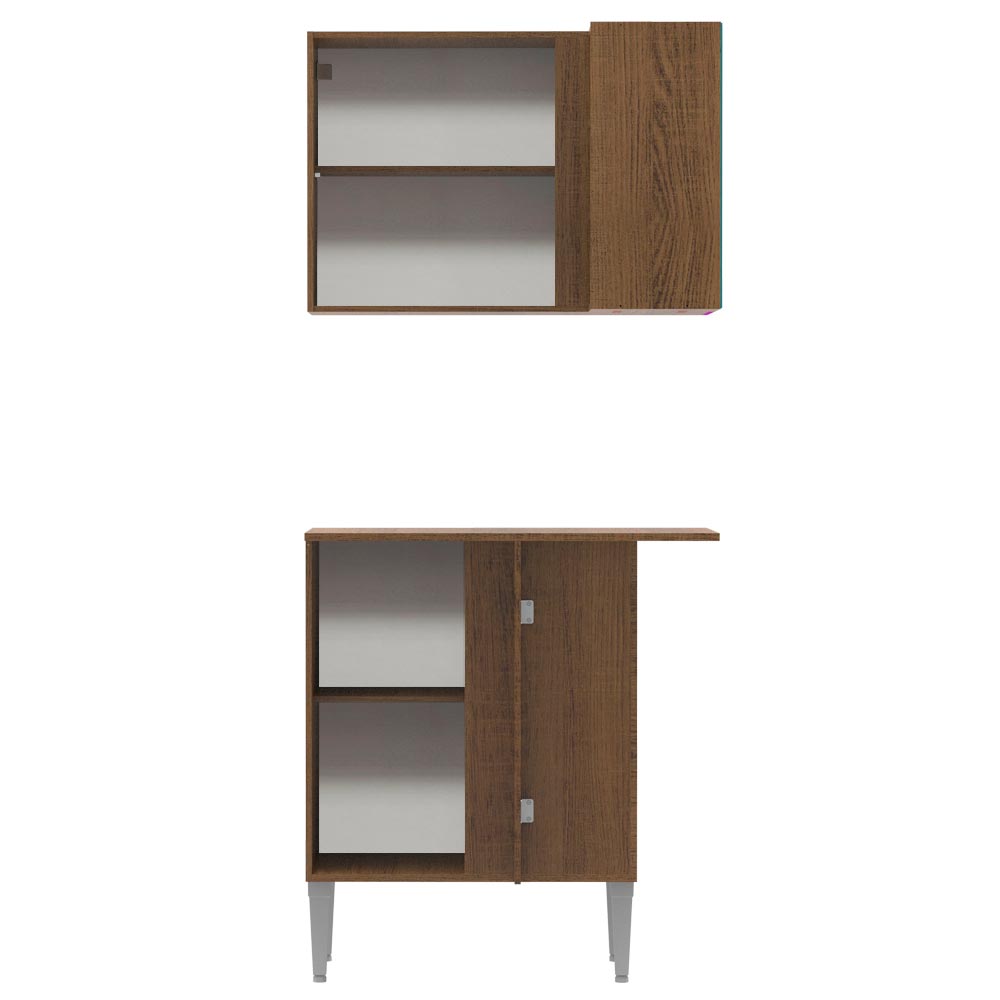 Kit Mueble de Cocina Superior y Mueble Bajo de Esquina Emilly Marrón