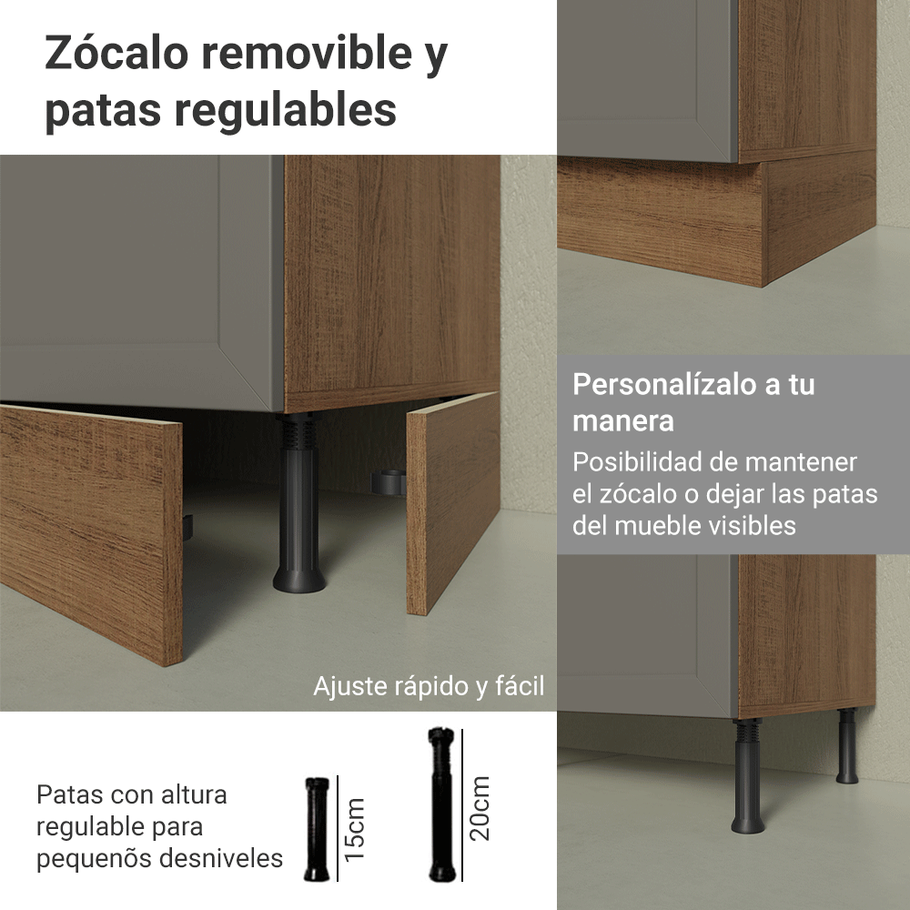 Mueble de Cocina Bajo Vik 1.20 Metros 2 Puertas Marrón/Gris