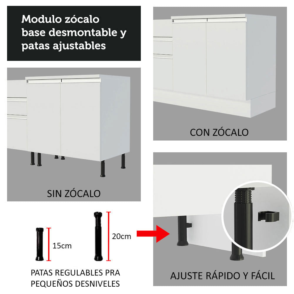 Mueble de Cocina Bajo Glamy 1.20 m 1 Puerta 2 Cajones con Encimera Blanco