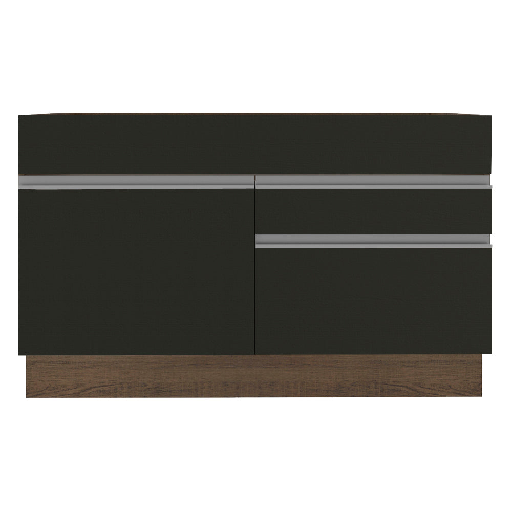 Gabinete Bajo de Lavaplatos 120cm 1 Puerta 2 Cajones Marrón/Negro (Sin Mesón y Sin Lavaplatos) Glamy
