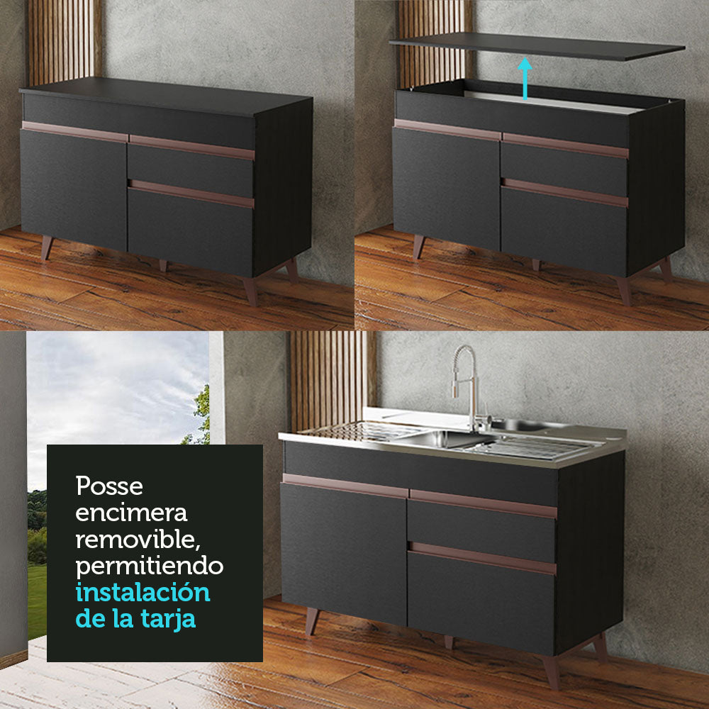 Mueble de Cocina Bajo Reims 1.20 m 2 Puertas 1 Cajón con Encimera