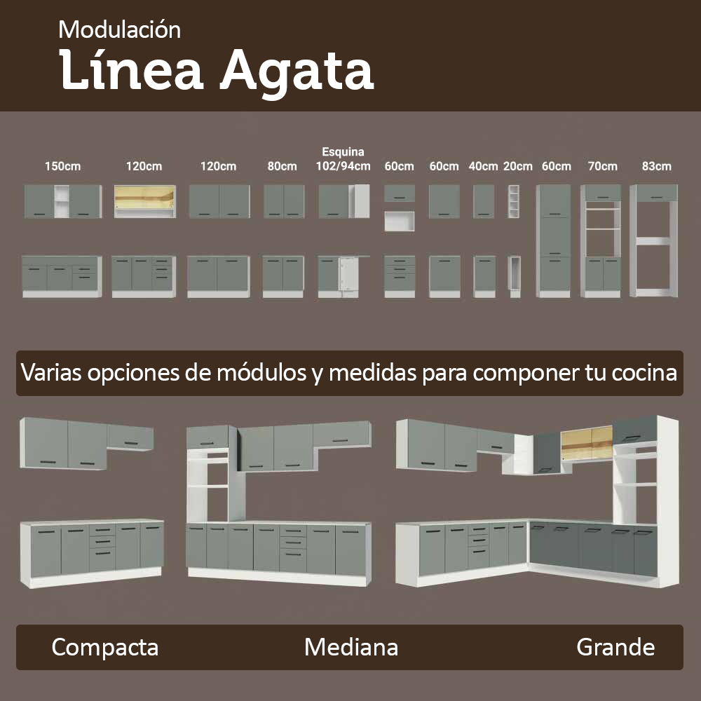 Mueble de Cocina Bajo Agata 1.20 m 2 Puertas 3 Cajones con Encimera Blanco/Gris