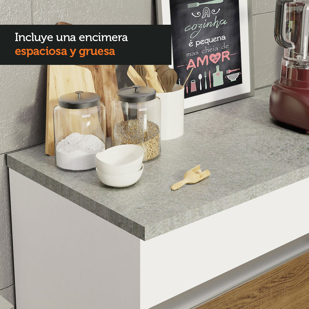 Mueble de Cocina Bajo Glamy 1.50 m 2 Puertas 2 Cajones con Encimera Blanco/Marrón