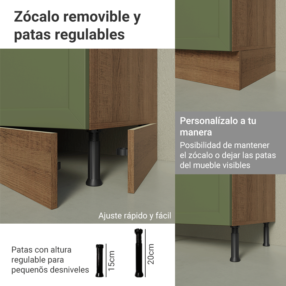 Mueble de Cocina Bajo Vik 40 cm 3 Cajones Marrón/Verde